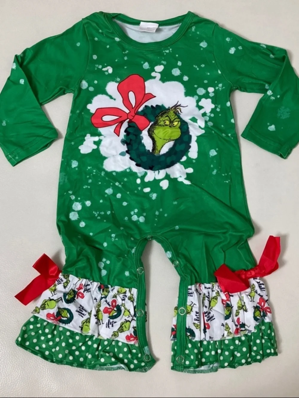 Grinch Christmas 🎄 cute romper bow sleeve